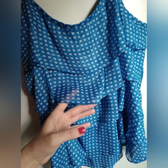 💚 NWOT Blue ruffle gingham top - Picture 5 of 11